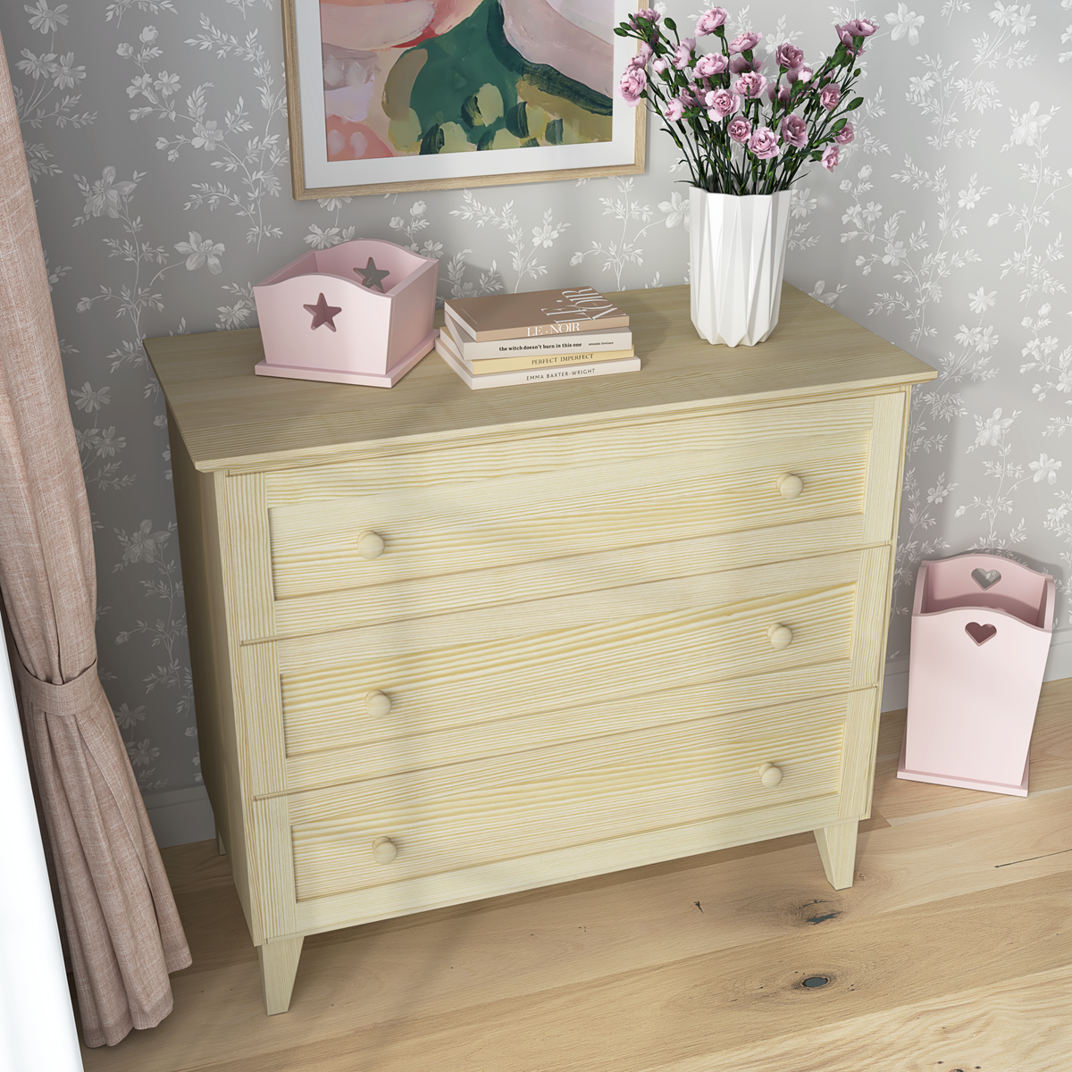 Commode 3S pin incolore en pin – vue de côté, kompaktowa forme