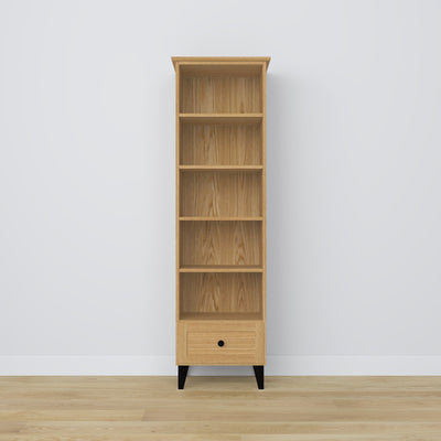 Bookcase with drawer oak natural oak with black 57 cm – living room and office, Scandinavian style