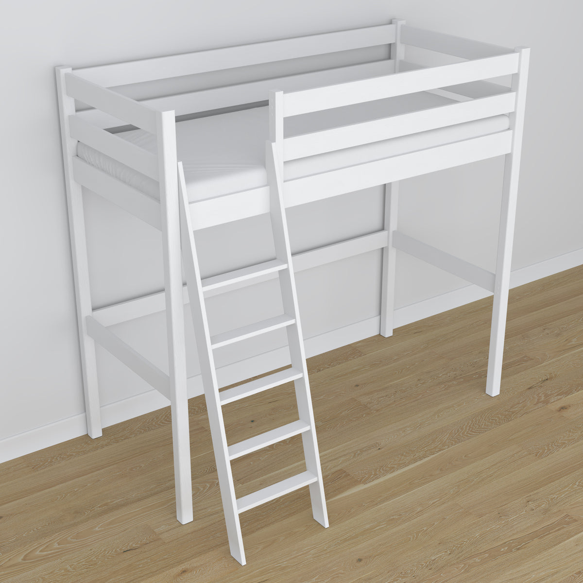 Hochbett weiß – Pfosten und Holzverbindungen, Nahaufnahme der Qualität