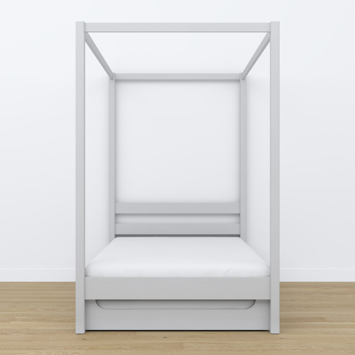 Lit gris avec baldaquin – tiroir na dodatkowy matelas, en bois