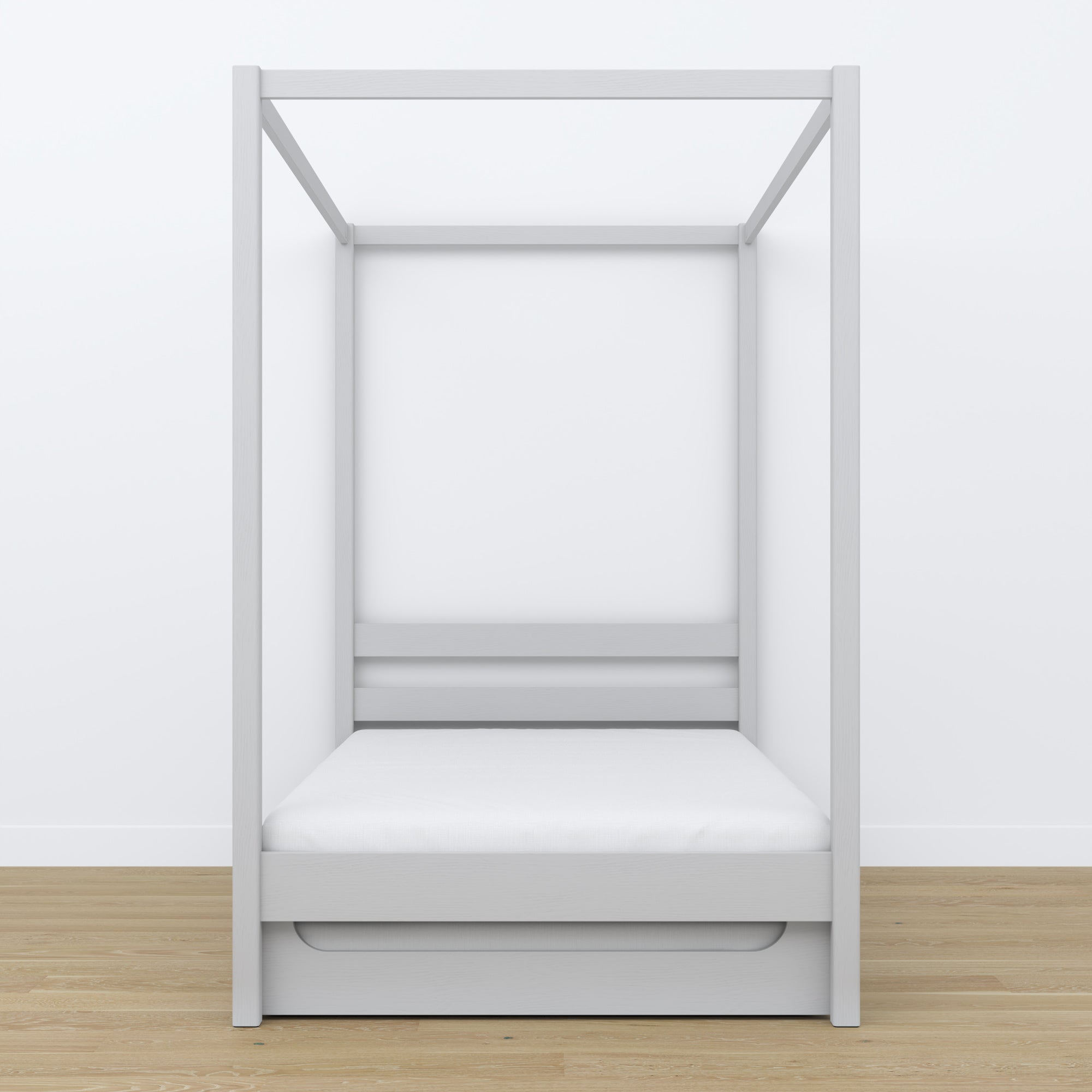 Lit gris avec baldaquin – tiroir na dodatkowy matelas, en bois