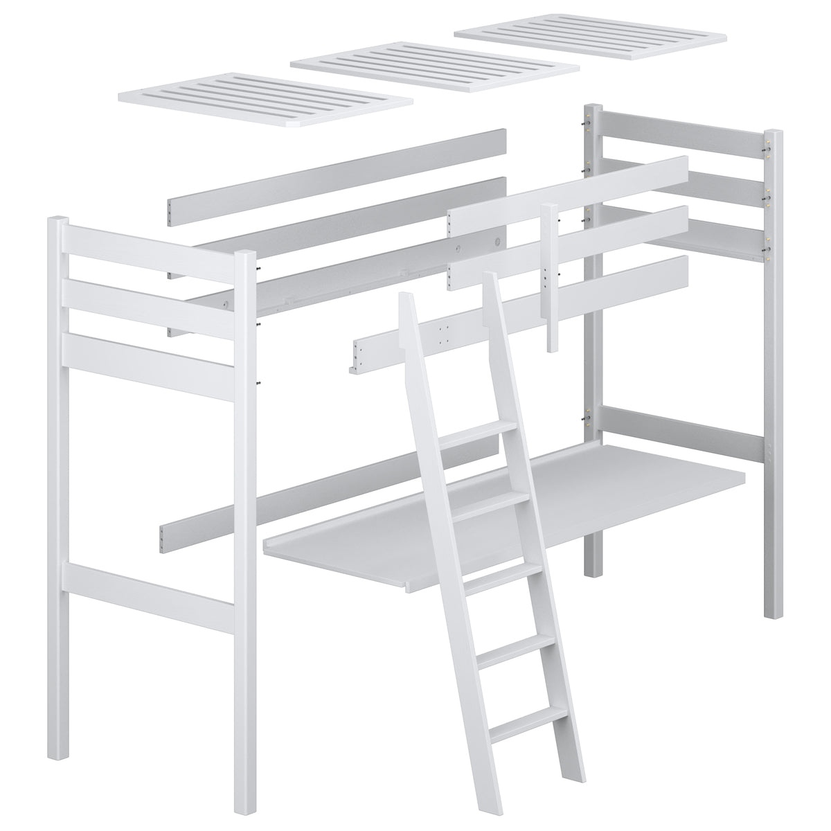 White and Oak Wooden Loft Bed with Desk – Scandi Room Arrangement, Nizio