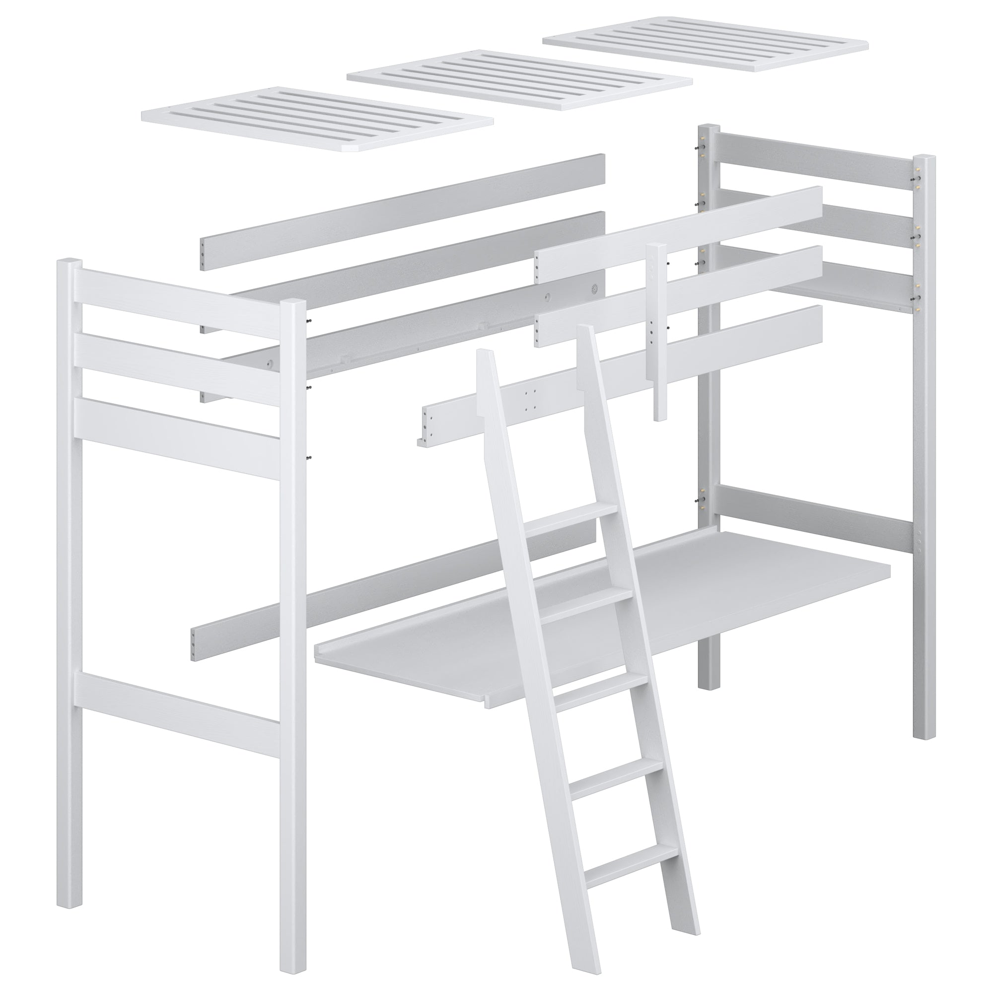 White and Oak Wooden Loft Bed with Desk – Scandi Room Arrangement, Nizio