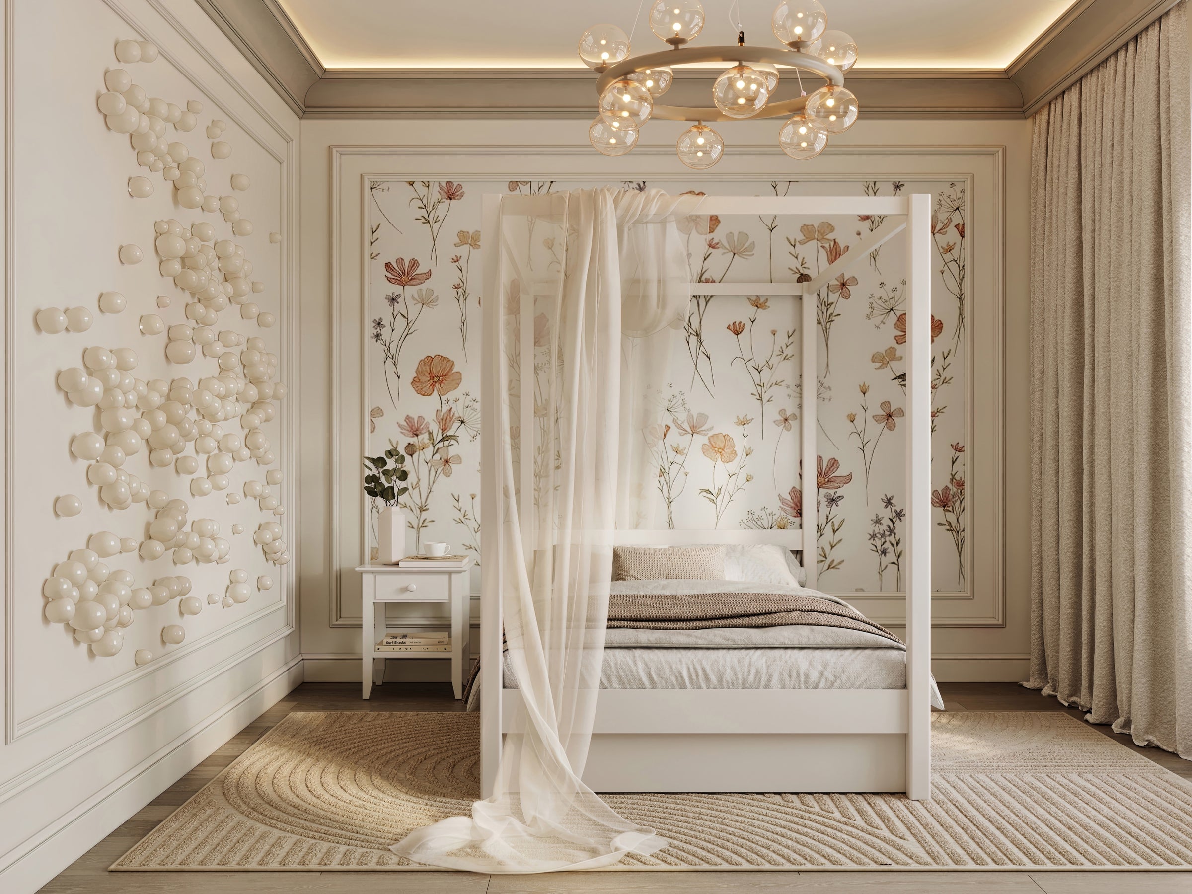 Lit à baldaquin en bois blanc – cadre décoratif, chambre d'enfant