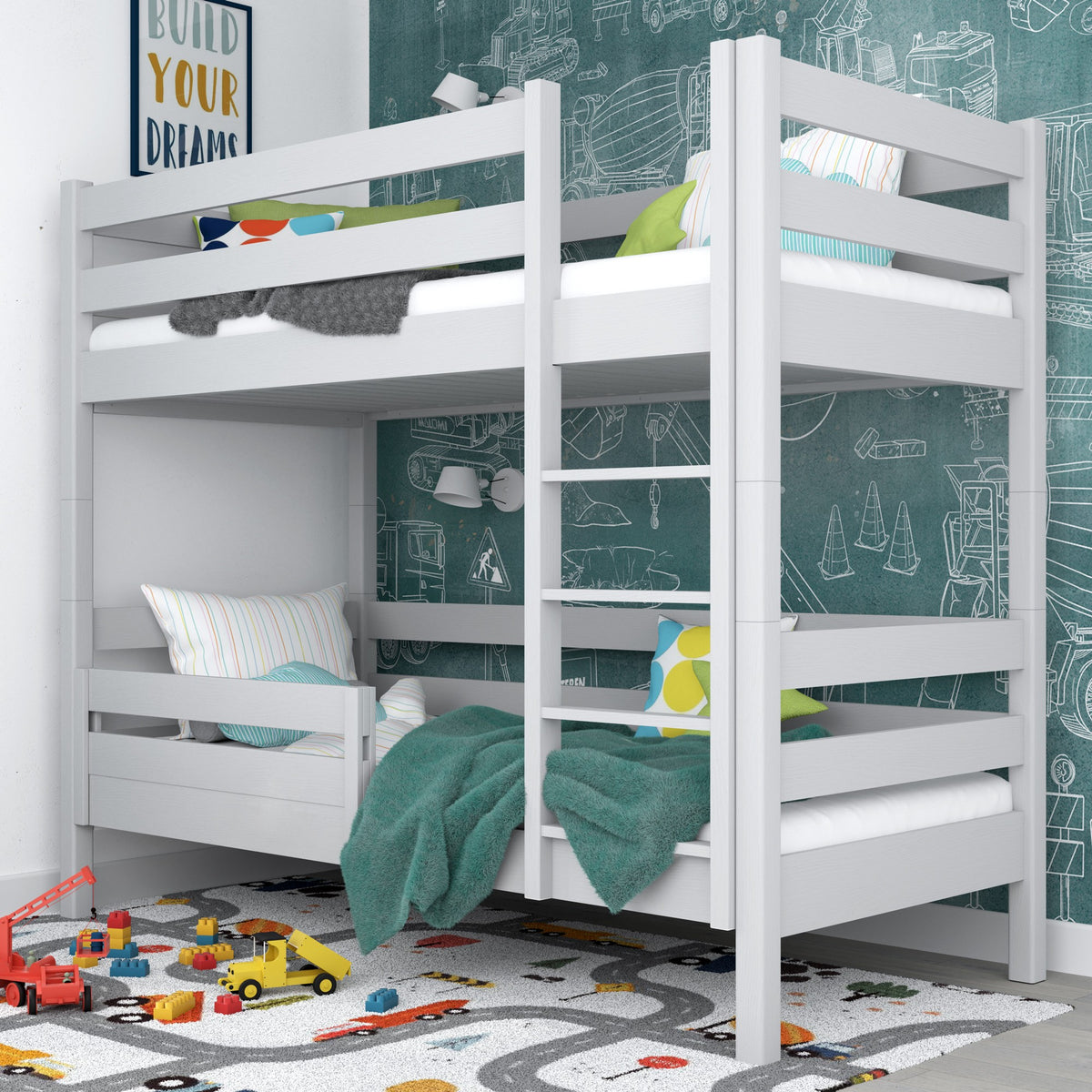 Safety rail grey – wooden, front view, Nizio Home