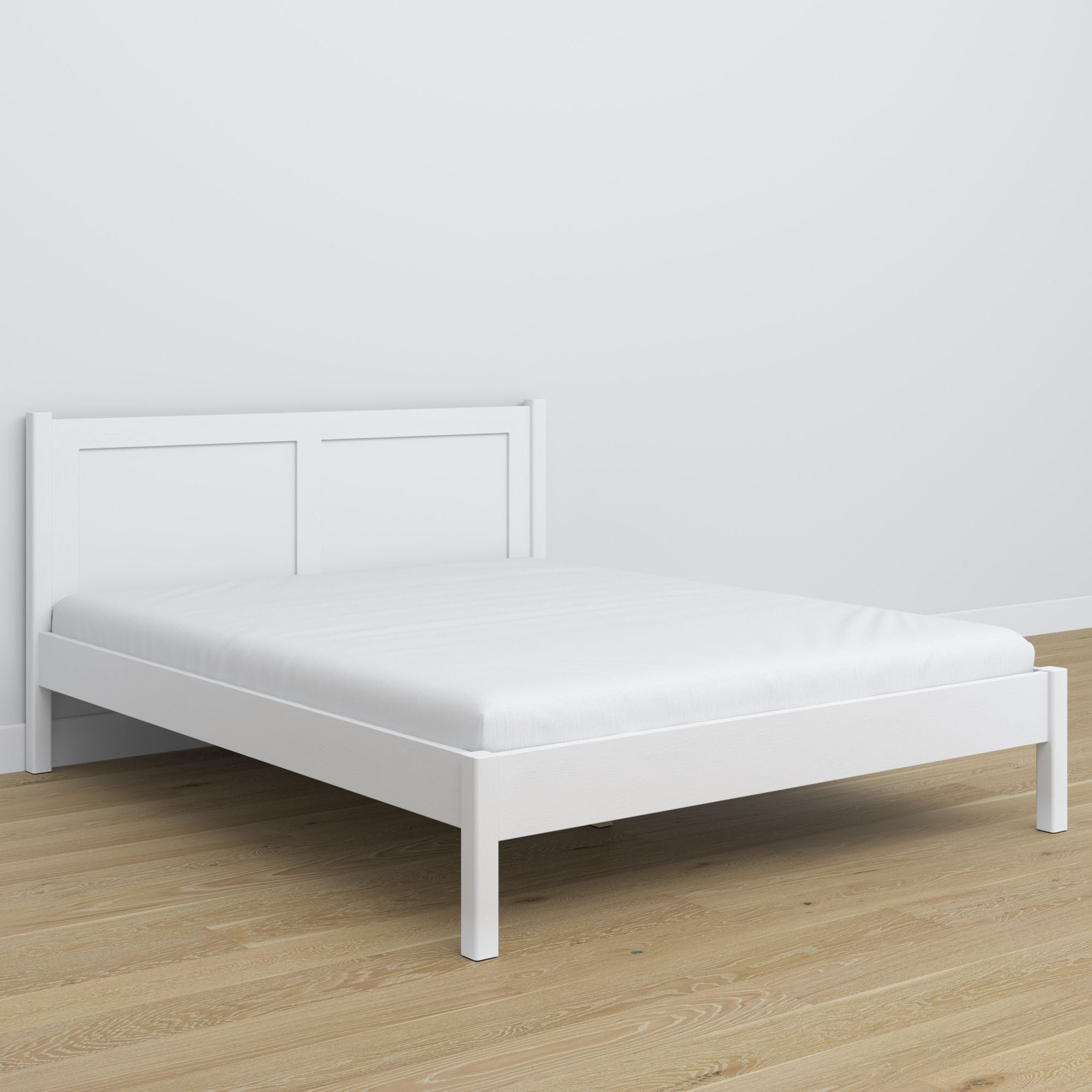 Doppelbett Holz Weiß – Beine und Basis, Nahaufnahme der Details