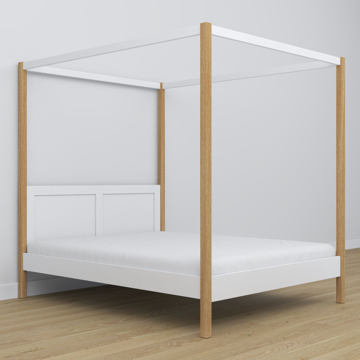 Himmelbett aus Holz, Weiß-Eiche – Maße und Schema, Nizio Home