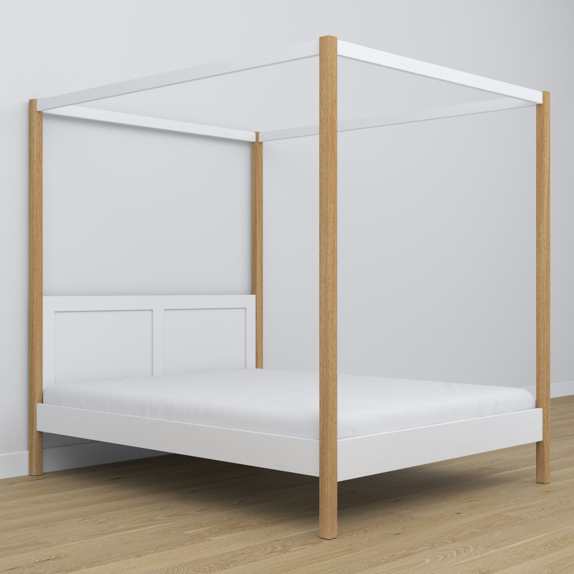 Himmelbett aus Holz, Weiß-Eiche – Maße und Schema, Nizio Home