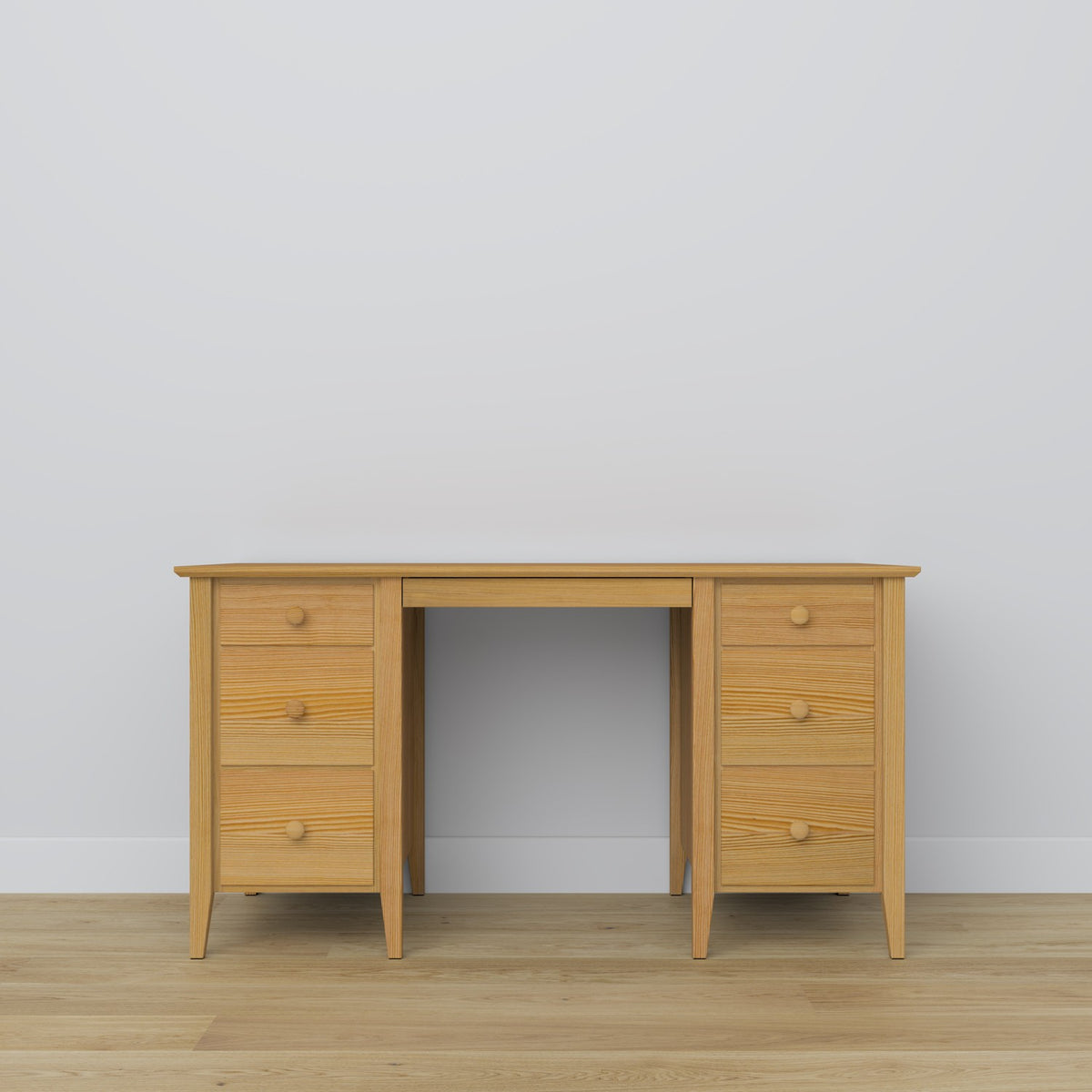 Desk 6S natural pine wood – side view, tabletop depth