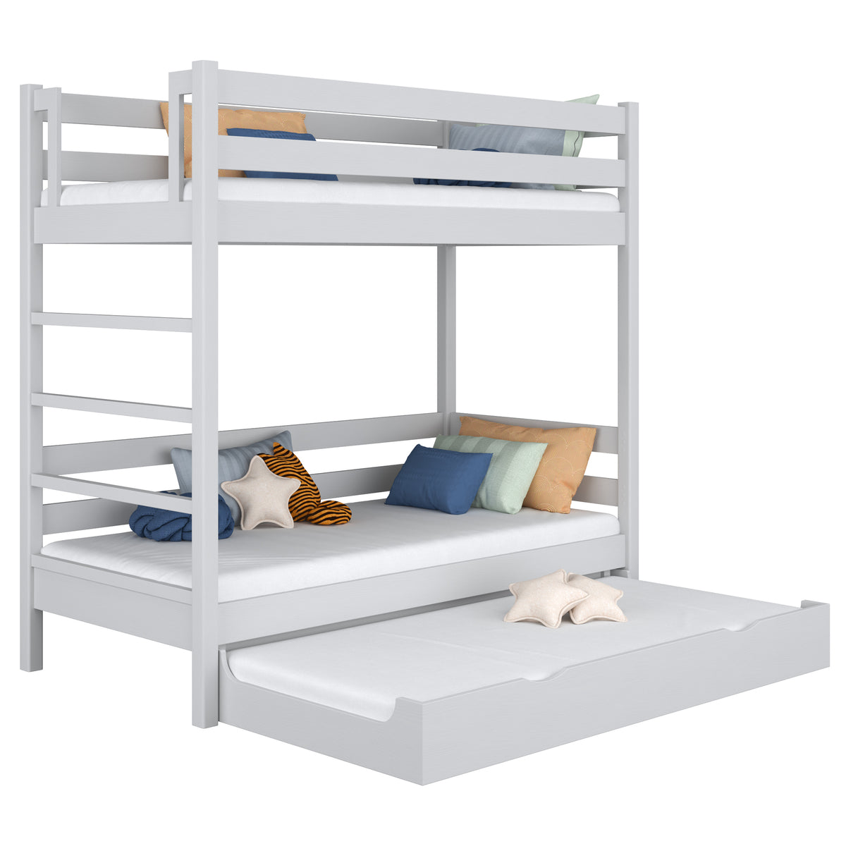 Grey Bunk Bed with Mattress Drawer – Safety Rail, Wooden, Nizio Home