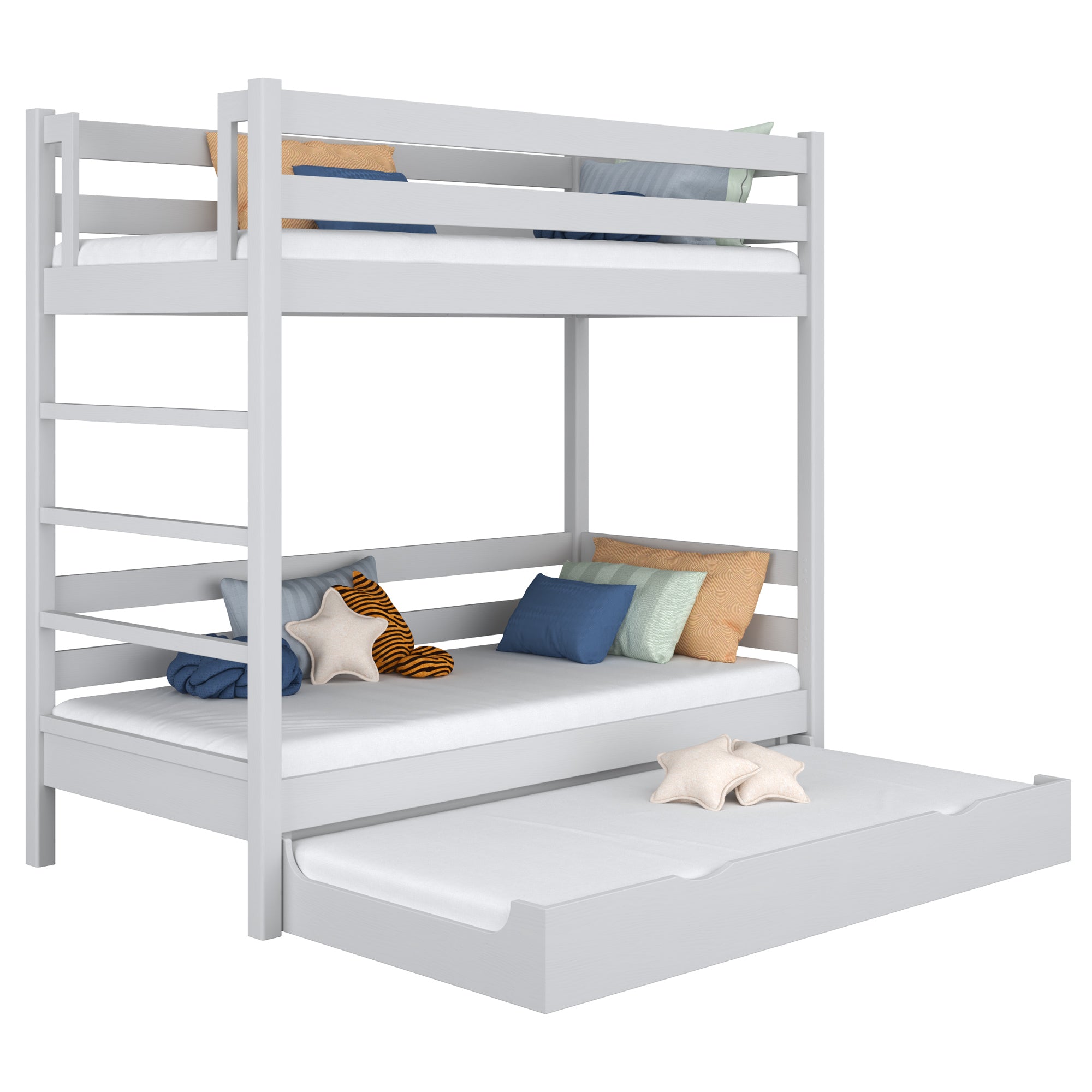 Grey Bunk Bed with Mattress Drawer – Safety Rail, Wooden, Nizio Home