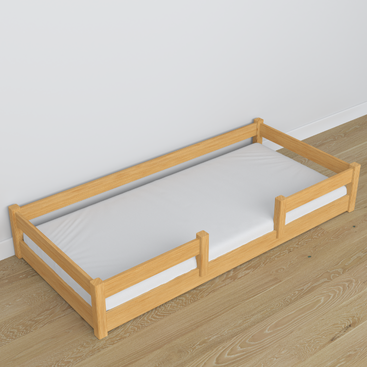 Lit bas pin naturel w chambre – décoration scandinave, en bois