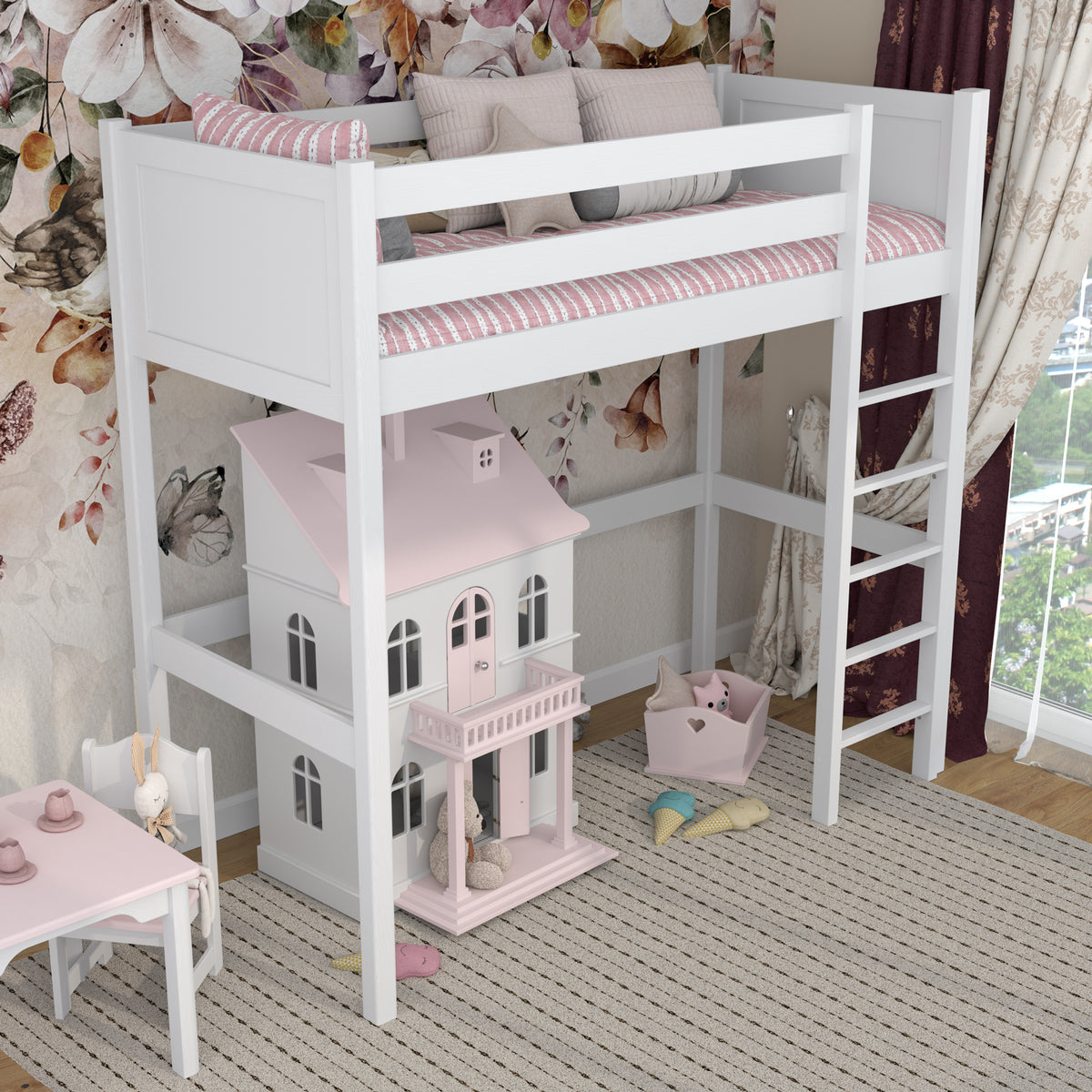 Hochbett weiß im Kinderzimmer – scandi Einrichtung, aus Holz