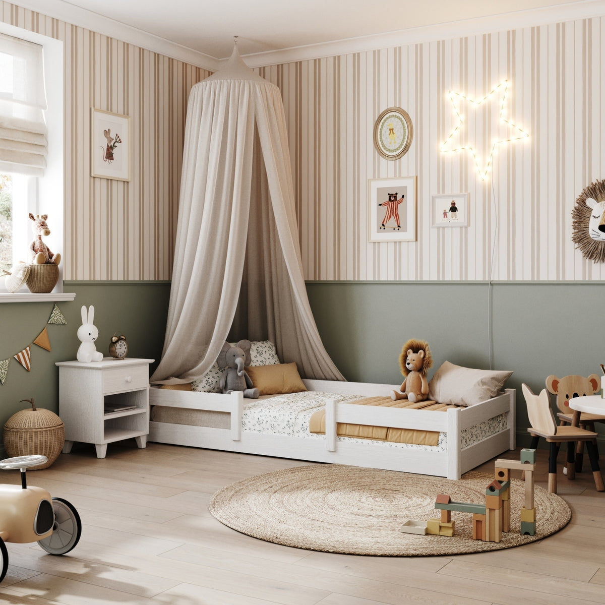 Lit bas en bois blanc – chambre, bois massif, style scandinave Nizio