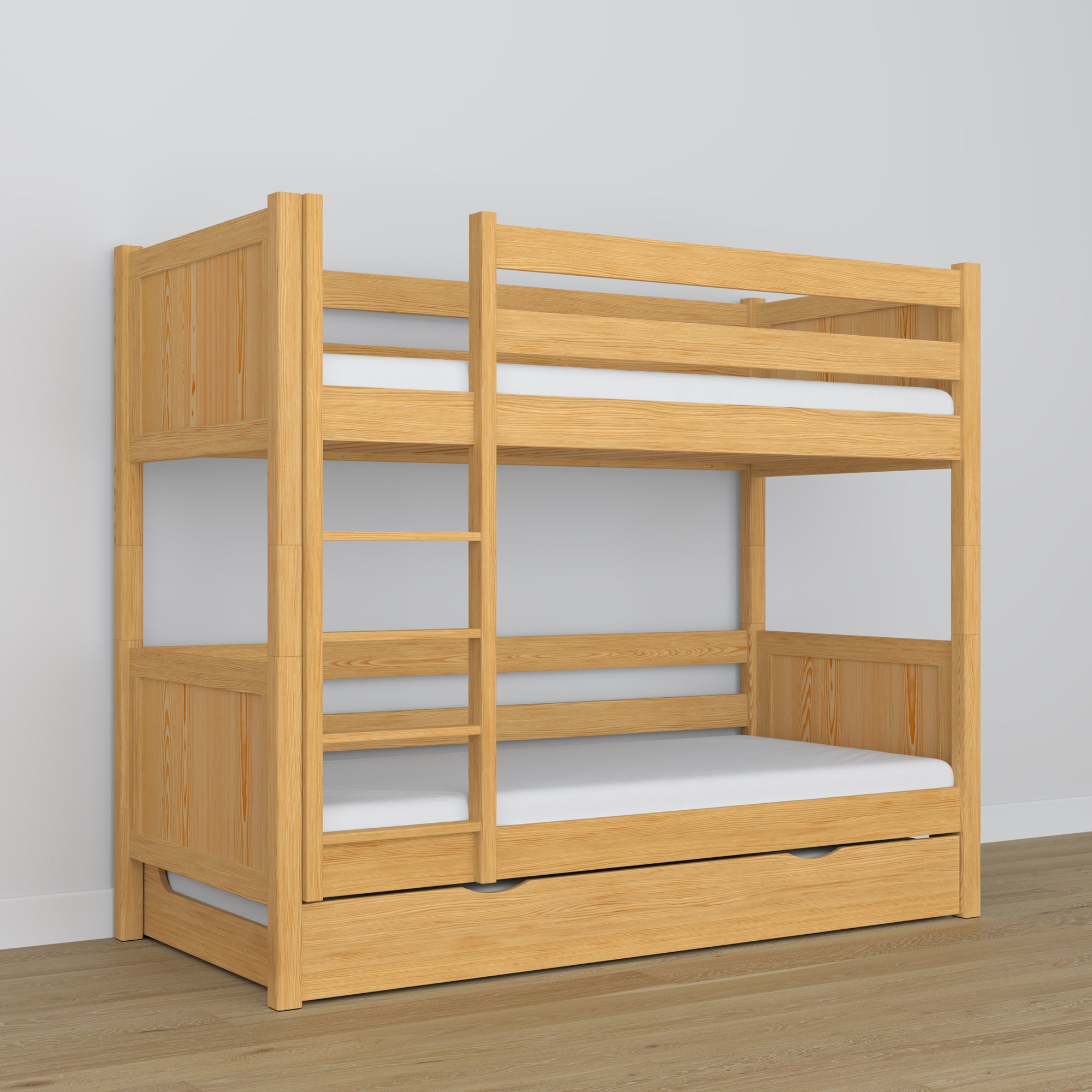 Natural Pine Bunk Bed for Children – Mattress Drawer, Wooden, Nizio