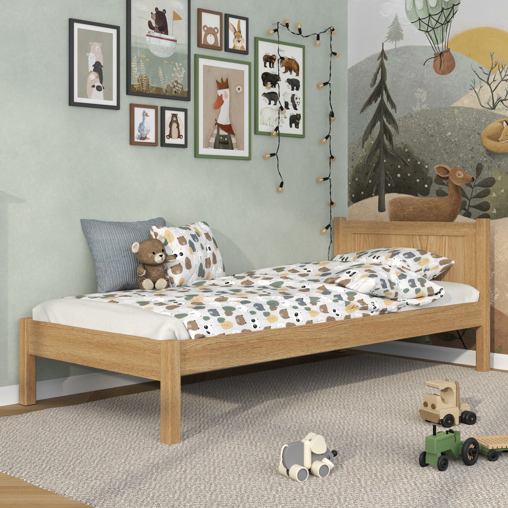 Einzelbett aus Eiche natur – Kinderzimmer, Massivholz, Scandi-Stil