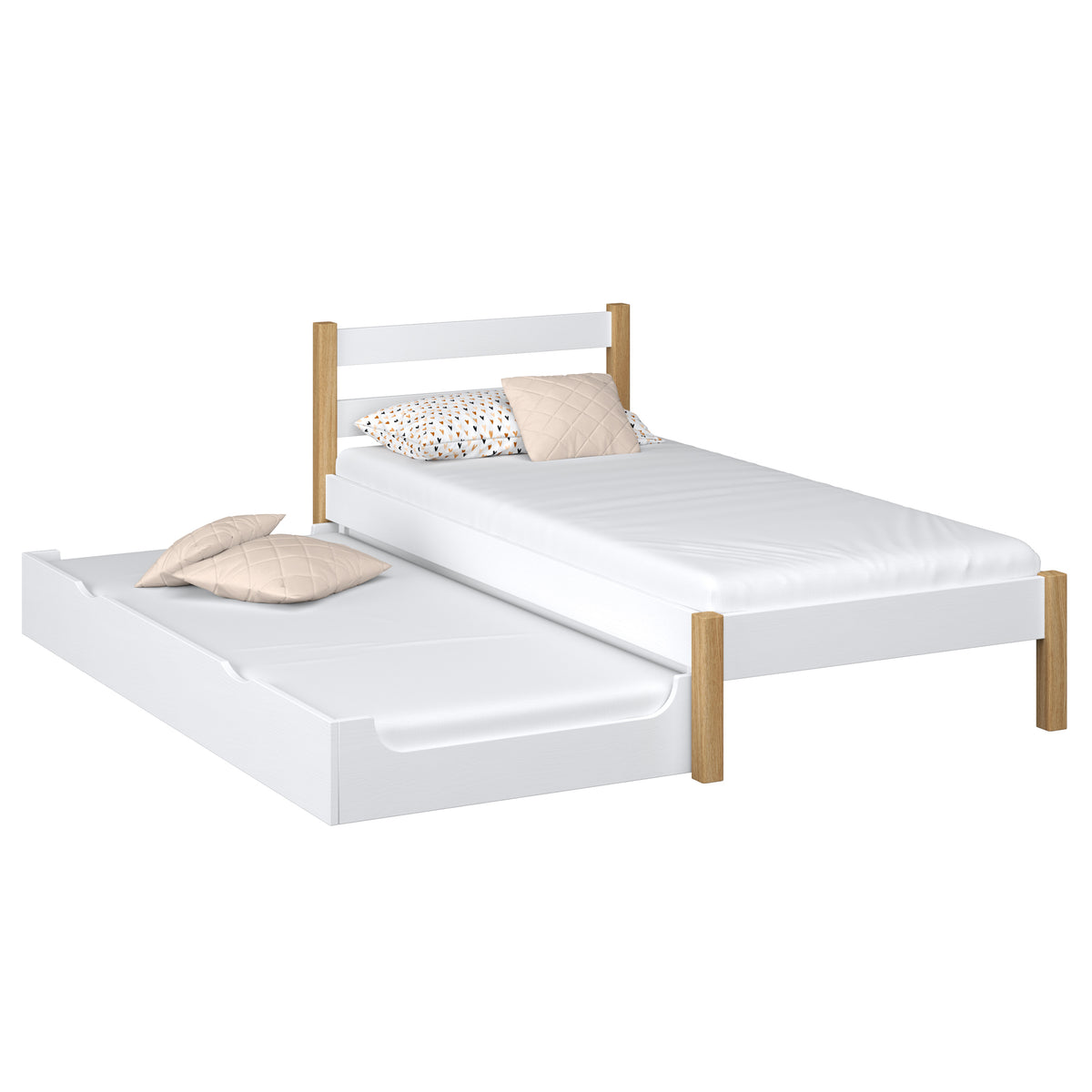 Bett mit Schublade für Matratze Holz weiß-eiche – Kinderzimmer, scandi Nizio