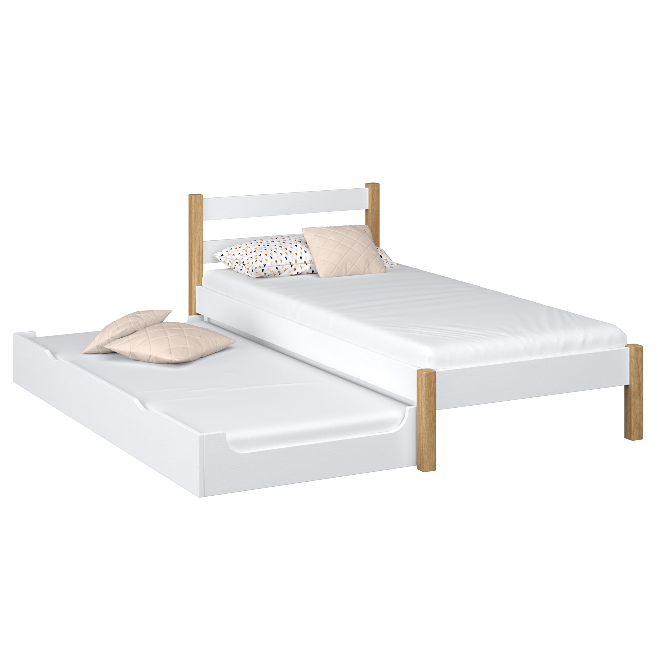 Bett mit Schublade für Matratze Holz weiß-eiche – Kinderzimmer, scandi Nizio