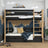 Black and Oak Bunk Bed with Drawer – Wooden Safety Rail and Ladder, Nizio