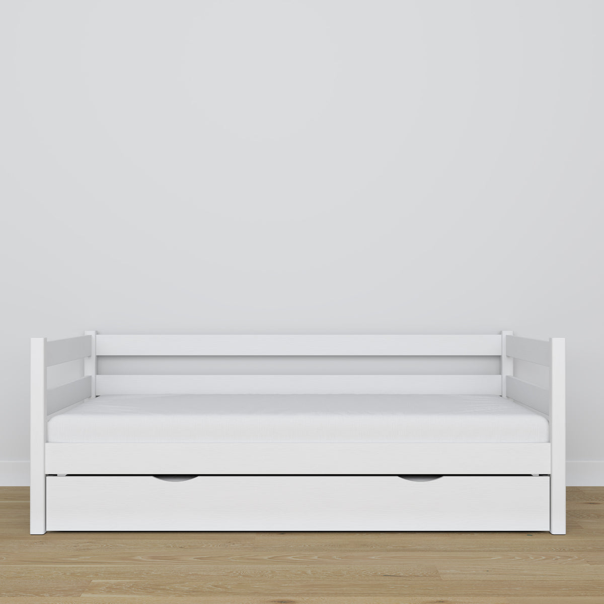 Sofabett mit Schublade für Matratze weiß aus Holz – Maße, Nizio