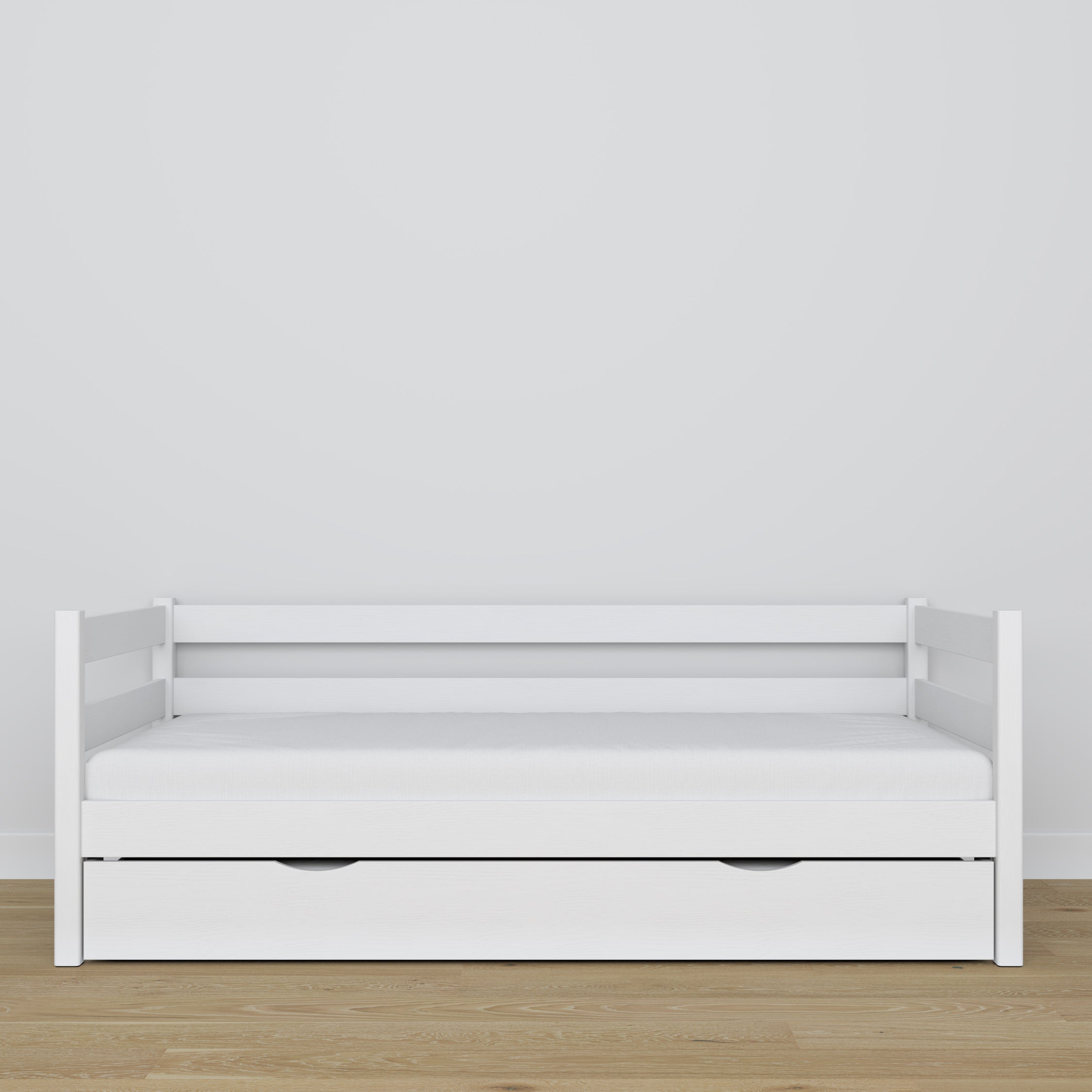 Sofabett mit Schublade für Matratze weiß aus Holz – Maße, Nizio