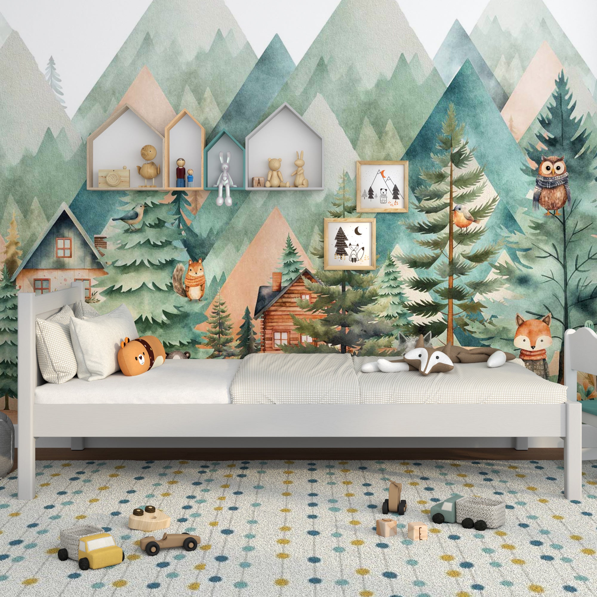 Lit simple en bois gris – vue de côté, proportions du meuble
