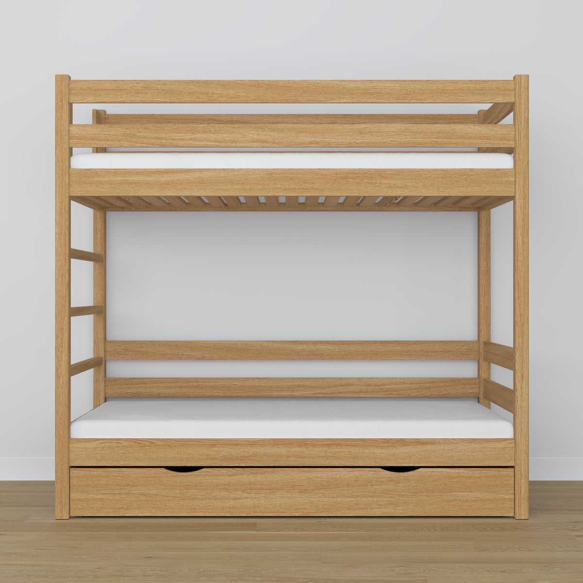 Natural Oak Bunk Bed – Oak Slatted Frame, Side View