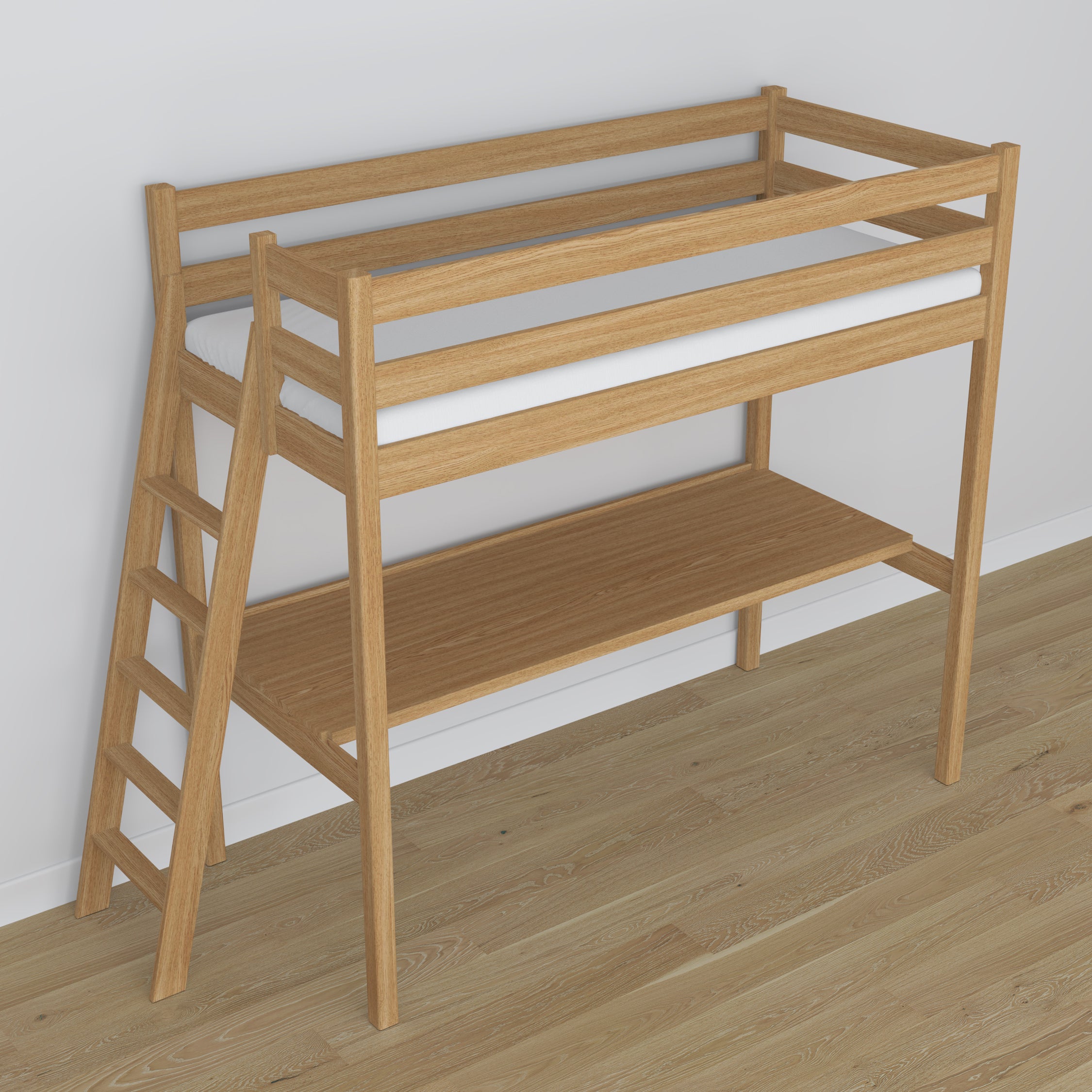 Lit mezzanine chêne naturel en chêne – vue du dessus na chambre, Nizio