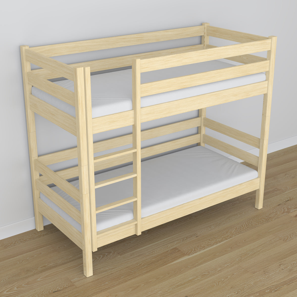 Clear Pine Wooden Bunk Bed – Close-up of Joints and Wood Details