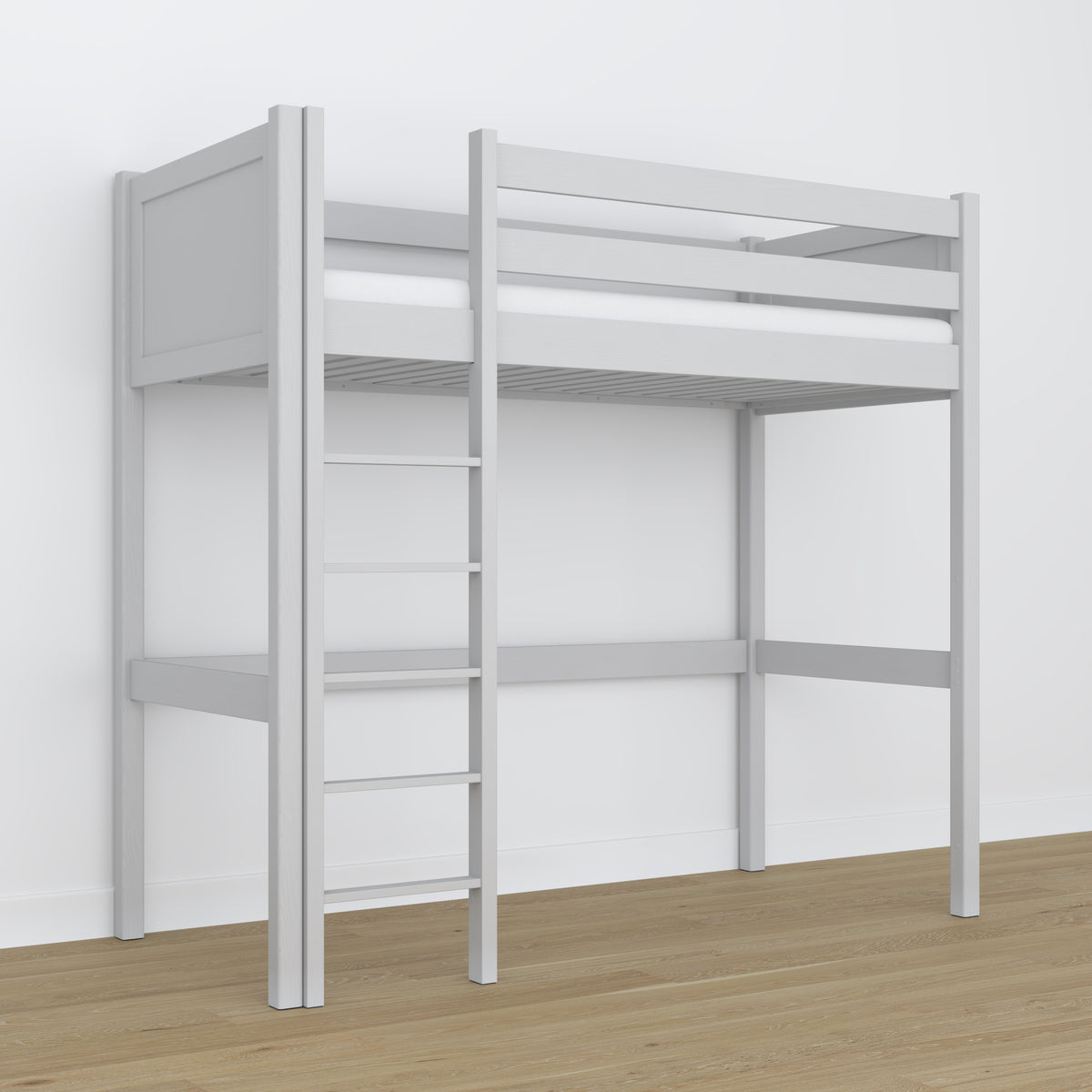 Hochbett aus Holz grau – Details der Verbindungen und Leiter, Nizio Home