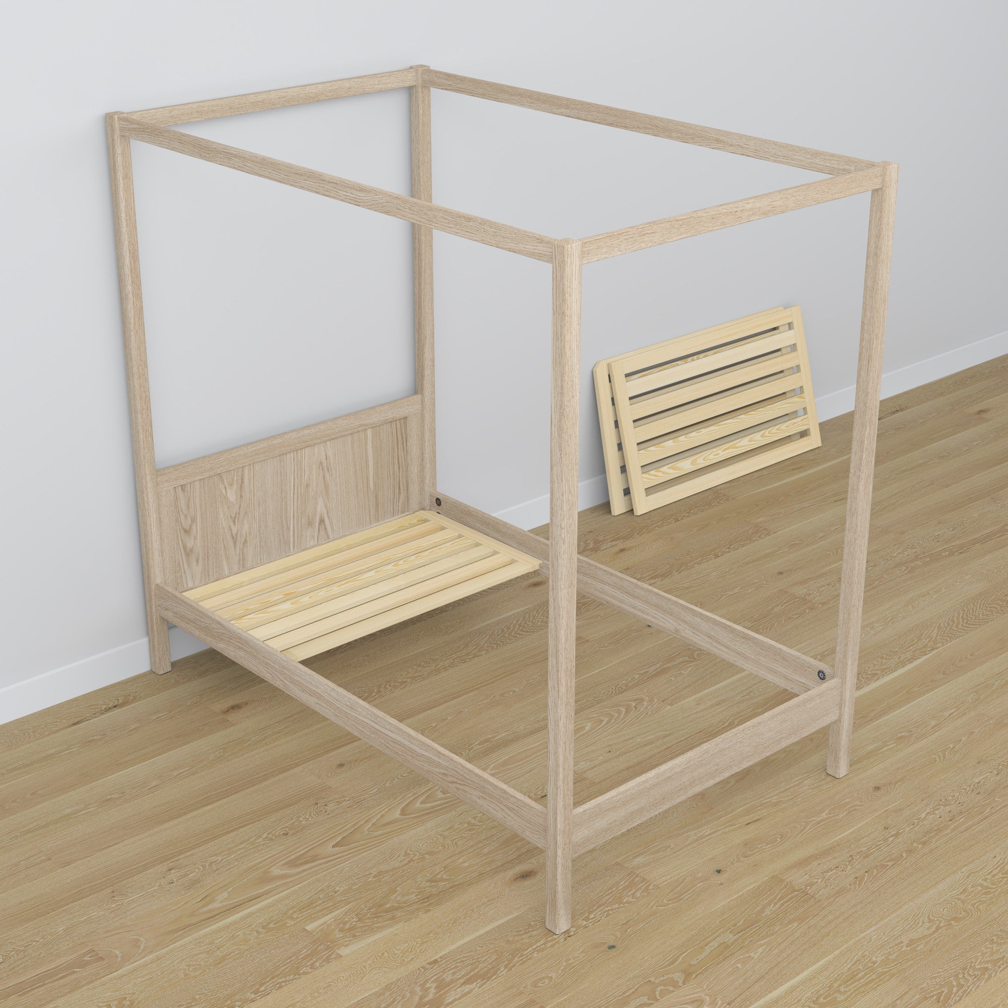 Bleached Oak Canopy Bed – Oak Details and Joints, Nizio Home