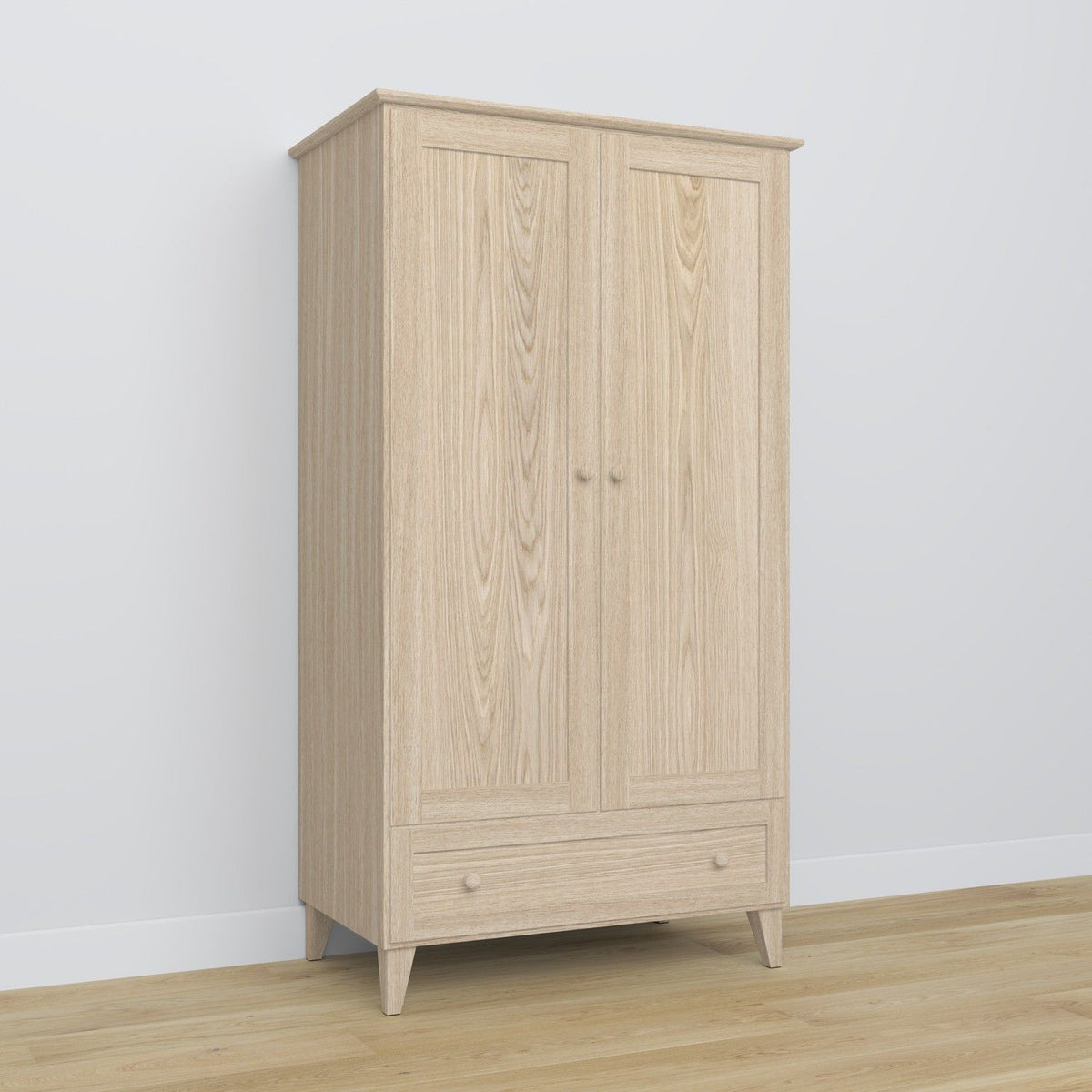 Schrank 2D1S gebleichte Eiche im Schlafzimmer – skandinavische Einrichtung, Eichenholz, Nizio