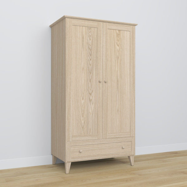 Schrank 2D1S gebleichte Eiche im Schlafzimmer – skandinavische Einrichtung, Eichenholz, Nizio