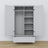 Armoire 2D1S en bois gris – portes ouvertes, tringle et étagères intérieures
