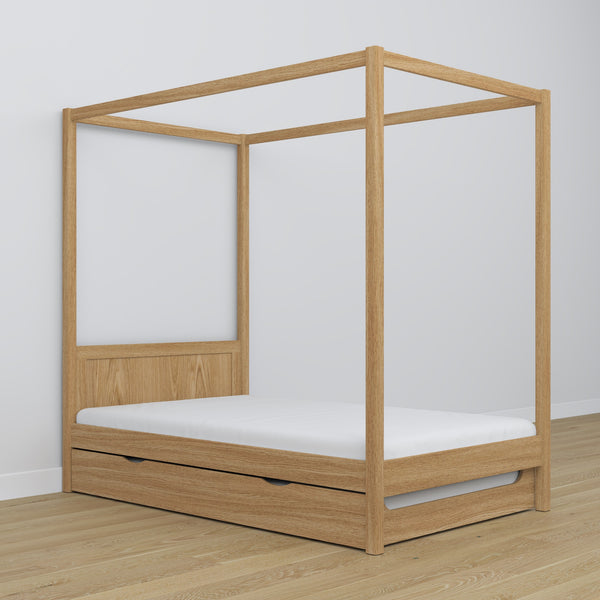 Natural Oak Canopy Bed – Drawer for Additional Mattress, Oak