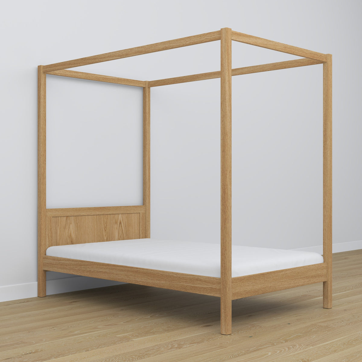 Lit chêne naturel avec baldaquin – cadre décoratif en chêne, sécurisé pour les enfants