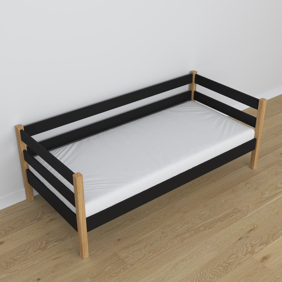 Sofa-Bett schwarz-Eiche aus Holz – Maße und Schema, Nizio