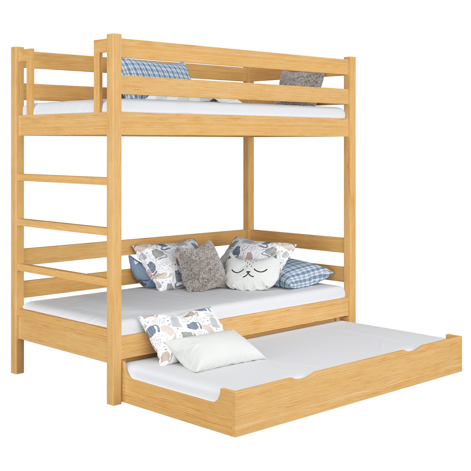 Natural Pine Bunk Bed for Children – Mattress Drawer, Wooden, Nizio