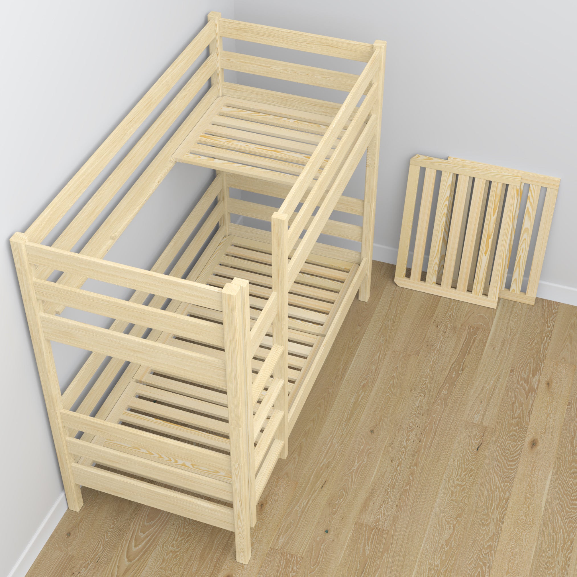 Clear Pine Wooden Bunk Bed with Drawer – Scandi Children’s Room Arrangement