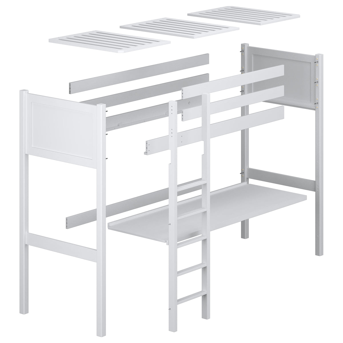 Loft bed with desk clear pine wooden – dimensions, Nizio Home