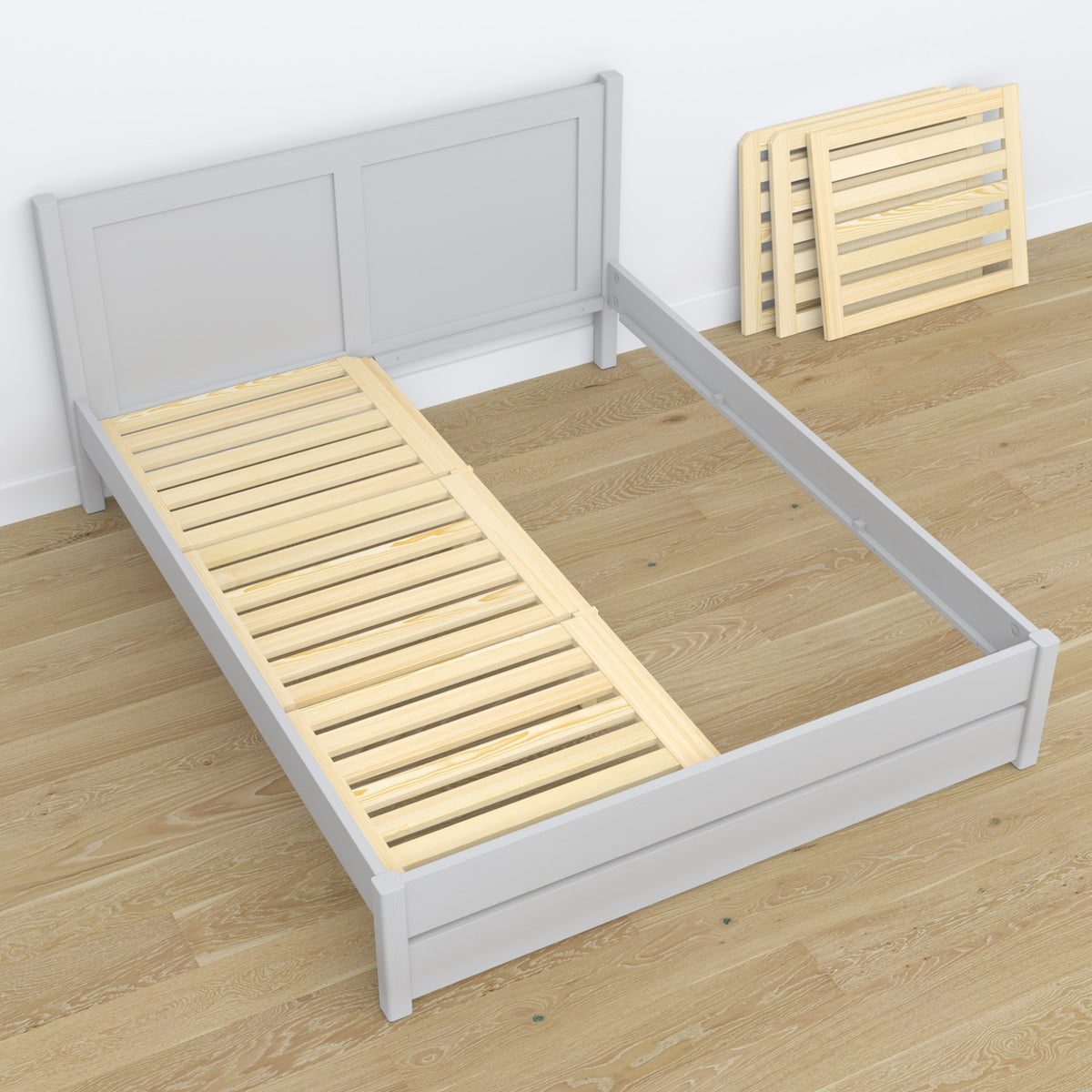 Doppelbett Aschgrau aus Holz – Maße und Schema, Nizio Home