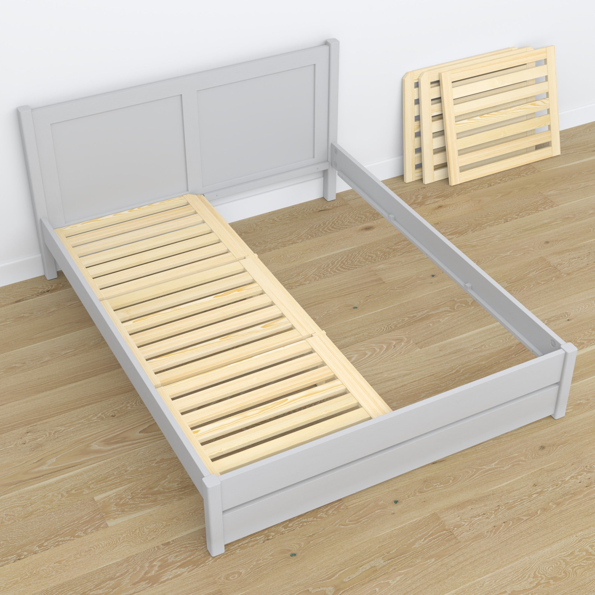 Doppelbett Aschgrau aus Holz – Maße und Schema, Nizio Home