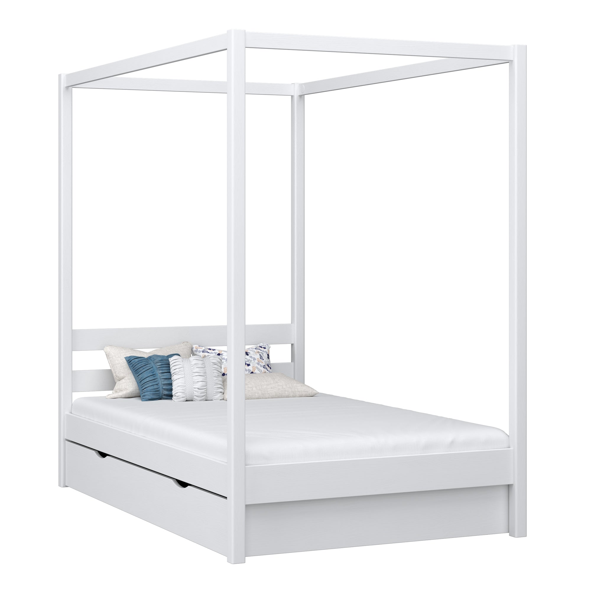 Lit à baldaquin avec tiroir en bois blanc – chambre d'enfant, style scandinave