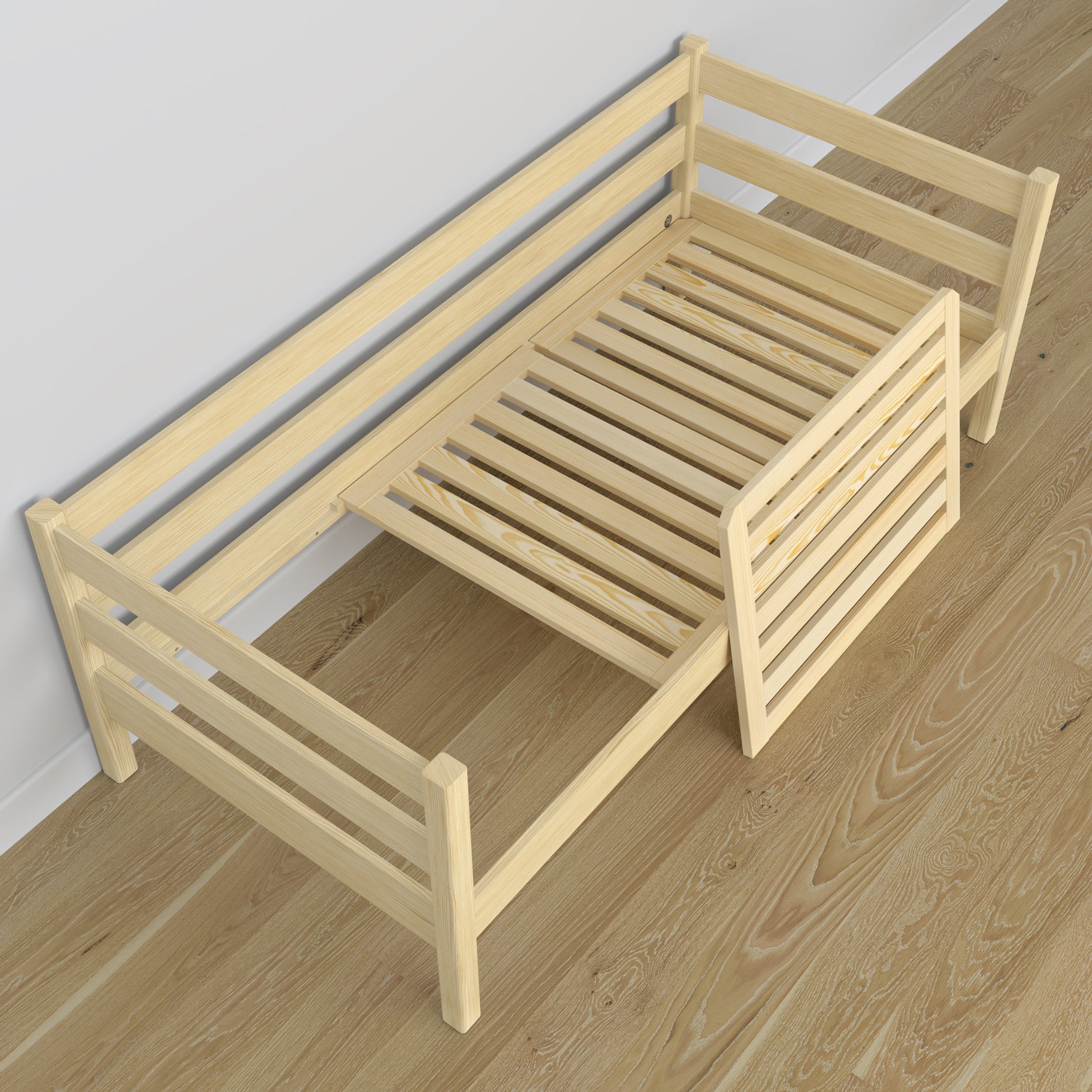 Sofa-lit avec tiroir pour matelas pin incolore en bois – dimensions, Nizio