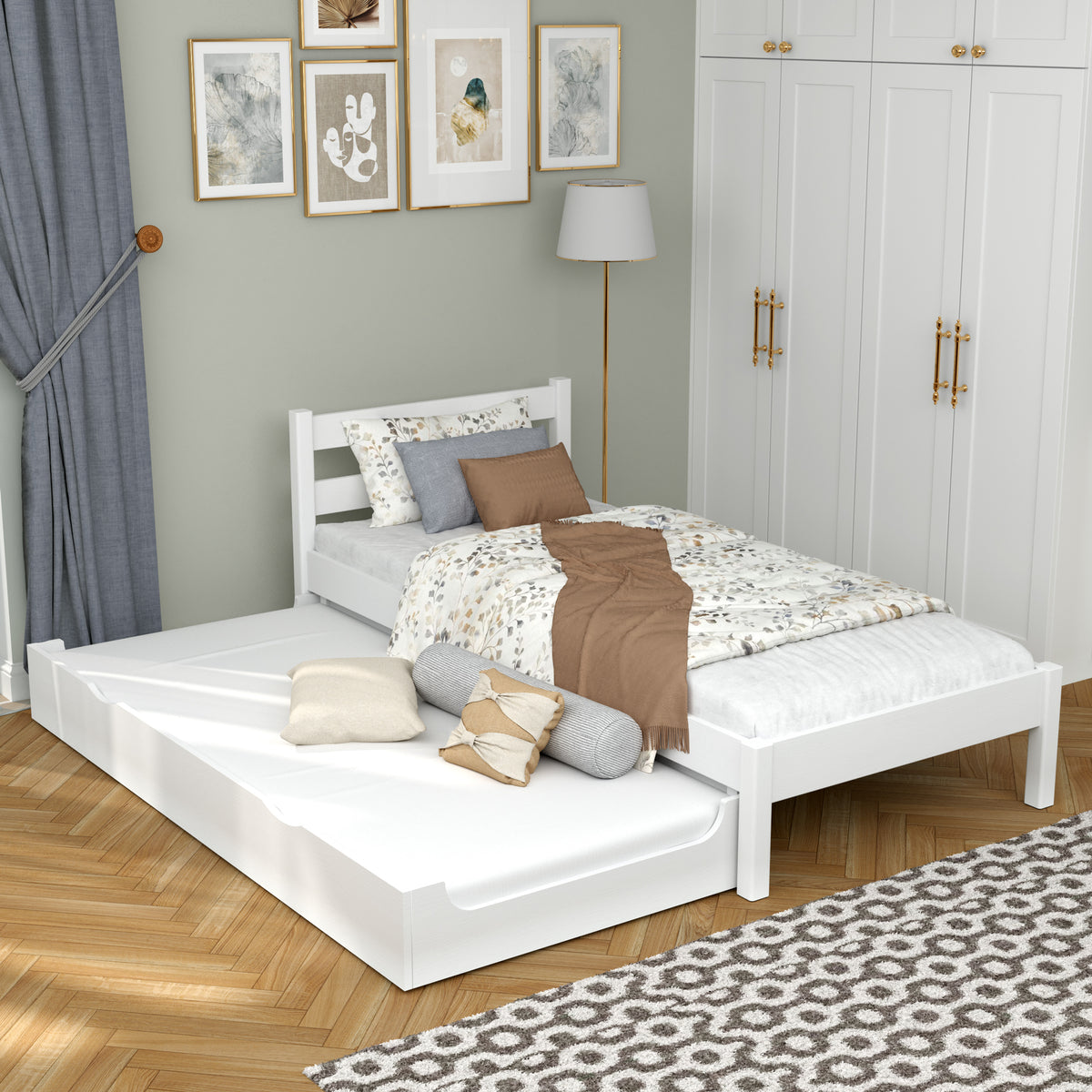 Lit blanc z tiroir na dodatkowy matelas – en bois, pour enfants Nizio