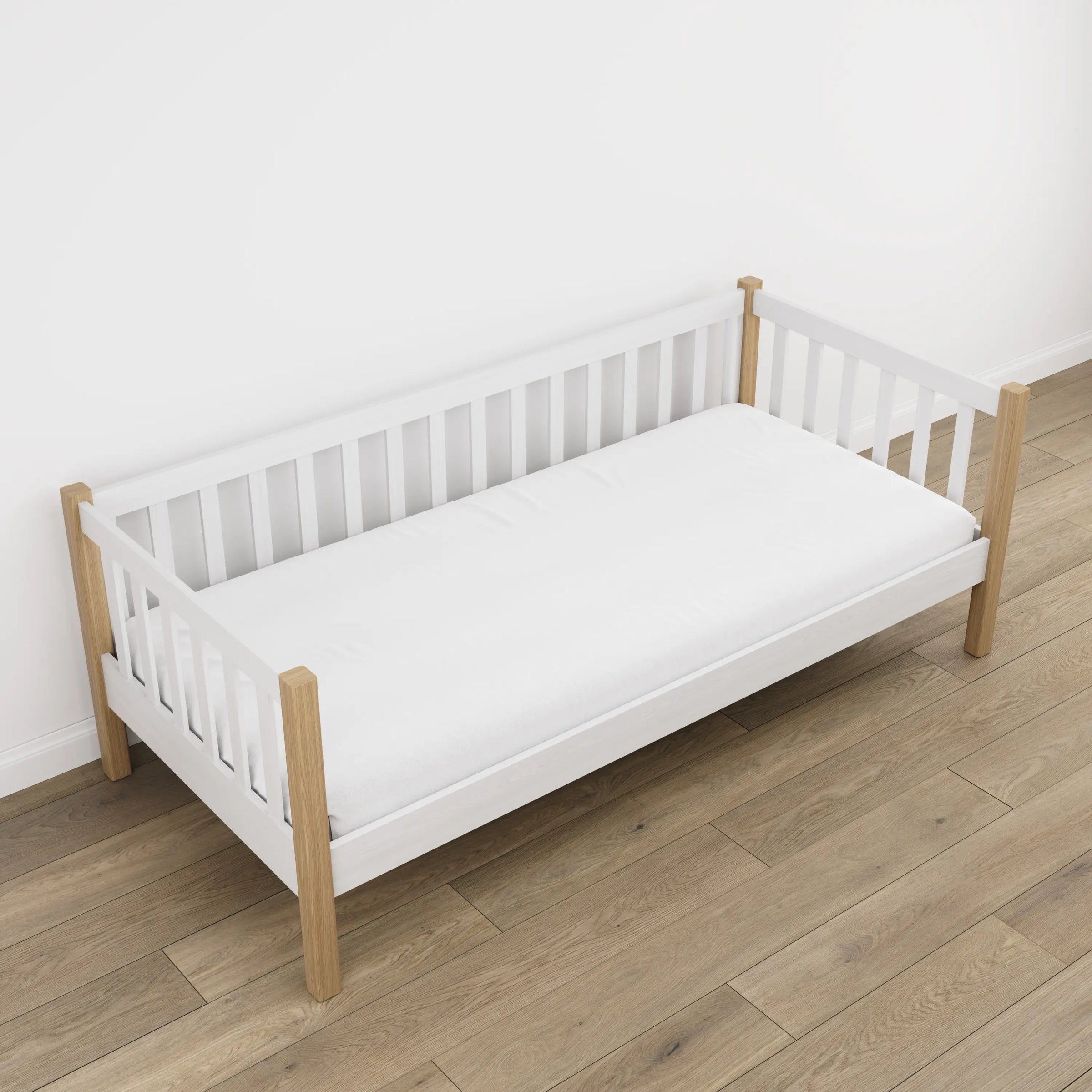 Sofa-Bett weiß mit Eiche im Kinderzimmer – Scandi-Einrichtung, Holz