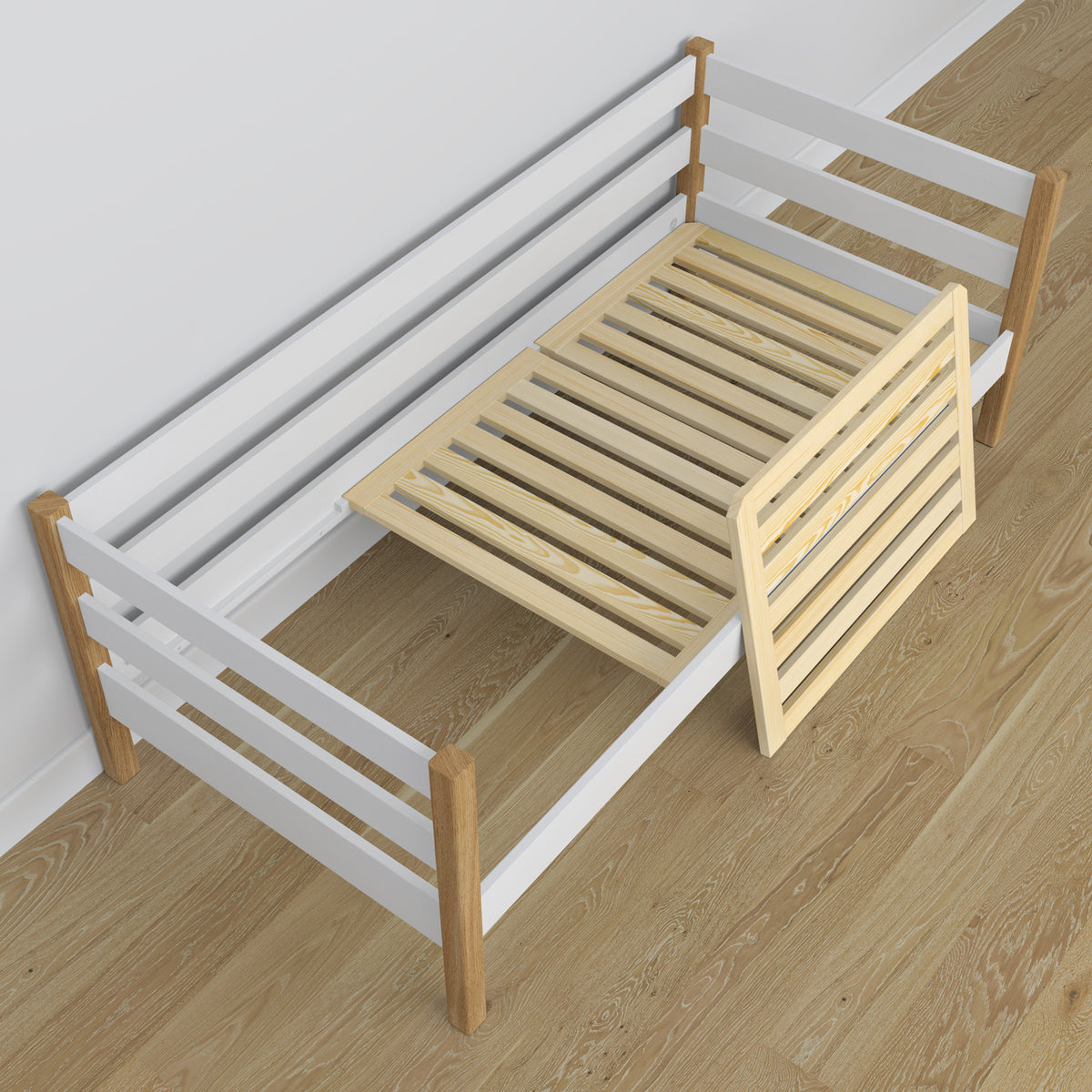 Bettsofa aus Holz Weiß-Eiche – Ansicht vom Kopfende, Kinderzimmer