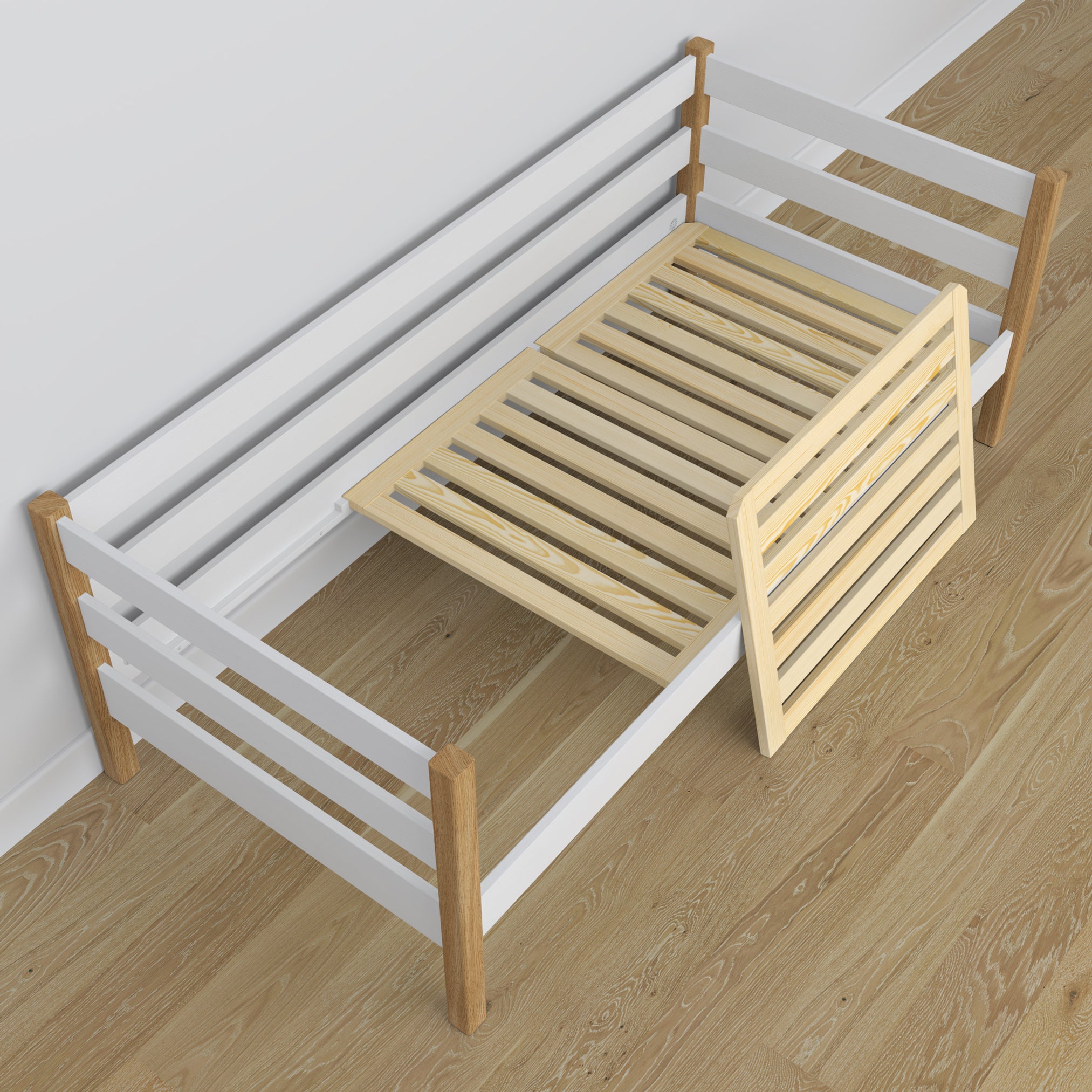 Bettsofa aus Holz Weiß-Eiche – Ansicht vom Kopfende, Kinderzimmer