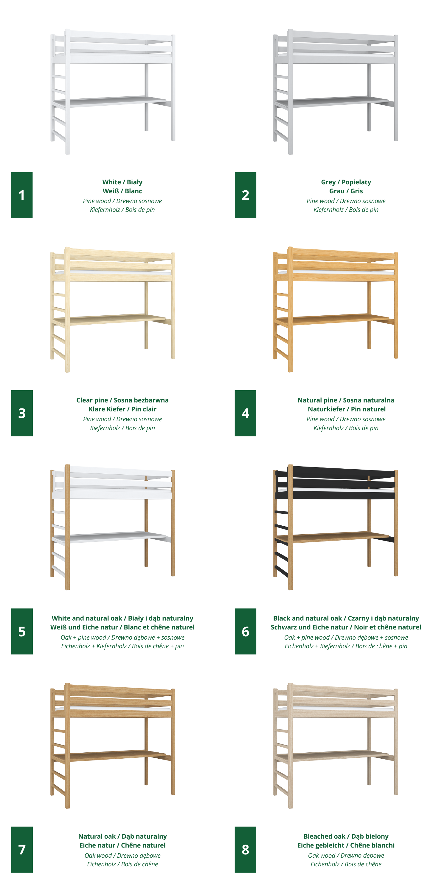 lit mezzanine avec bureau N01 RAL/NCS – en bois, couleur adaptée à l'intérieur, Nizio Home
