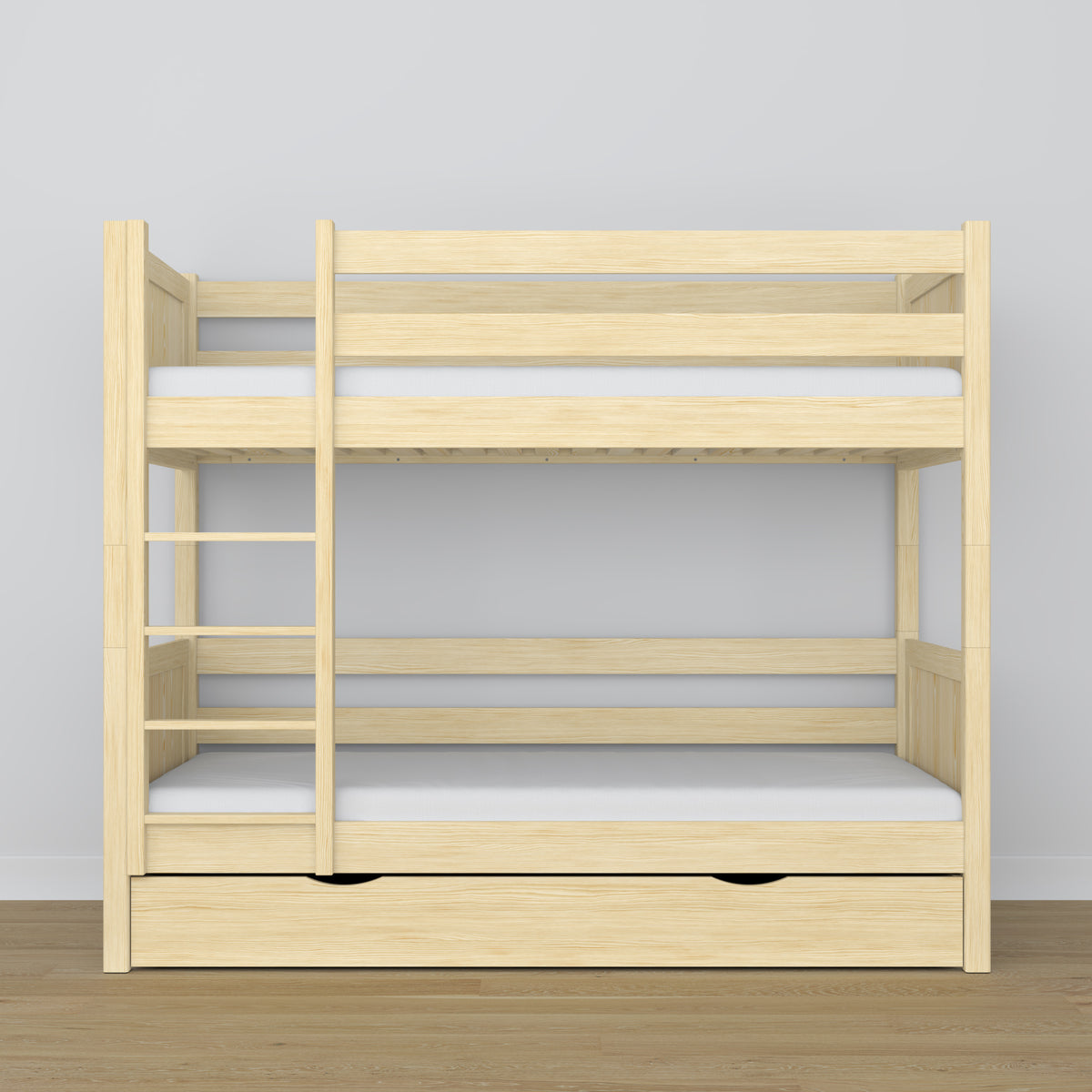 Lit superposé avec tiroir pin incolore en bois – design scandinave, Nizio